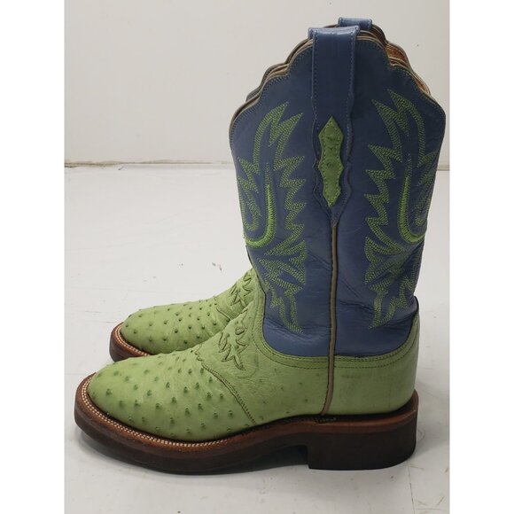 Lucchese 2000 Women’s Green/Light Blue Full Ostrich Quill Boots Size 7.5B - Picture 4 of 11